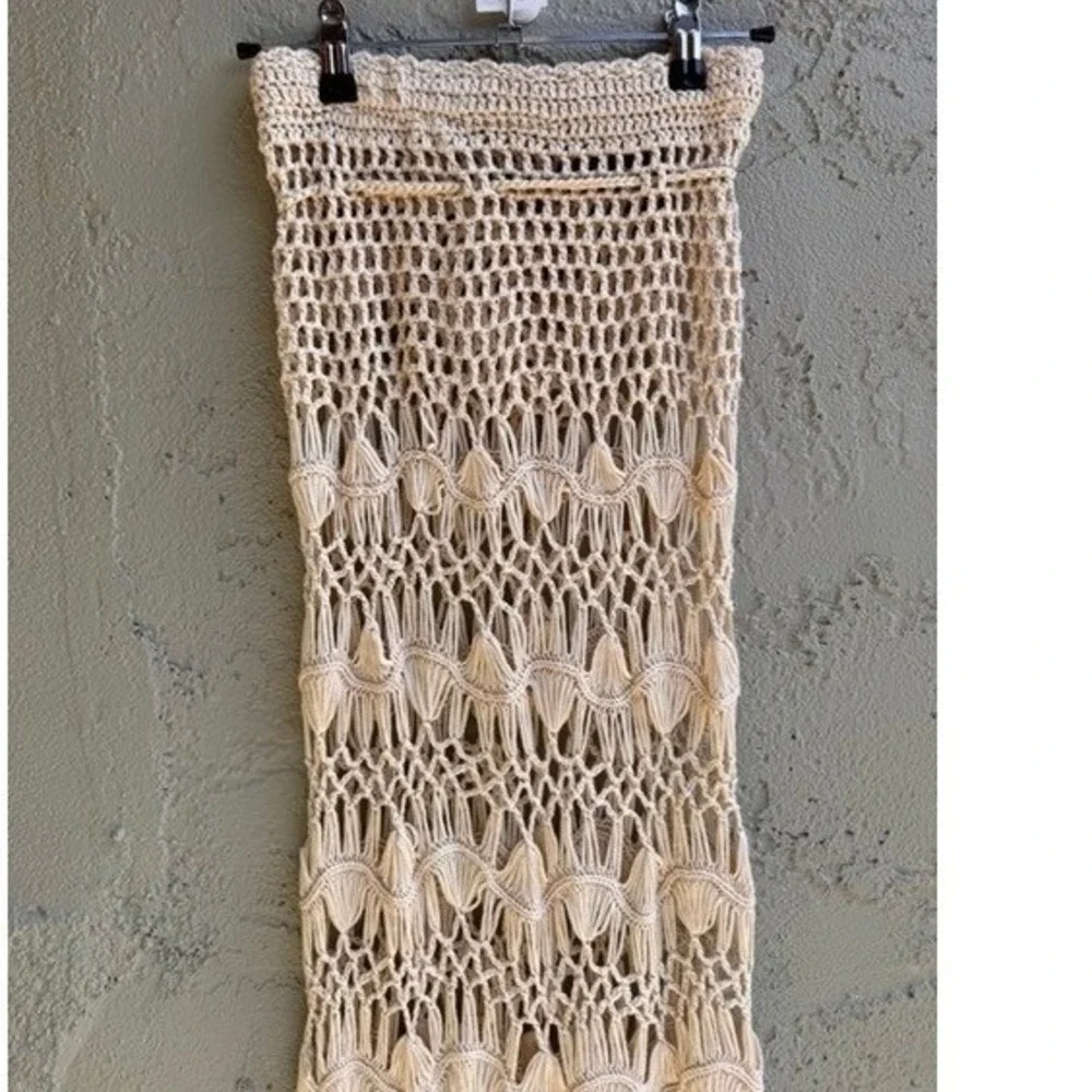 Womens Cream Crochet Maxi Skirt SMALL Swim Boho Beach Resortwear Festival - Picture 5 of 5